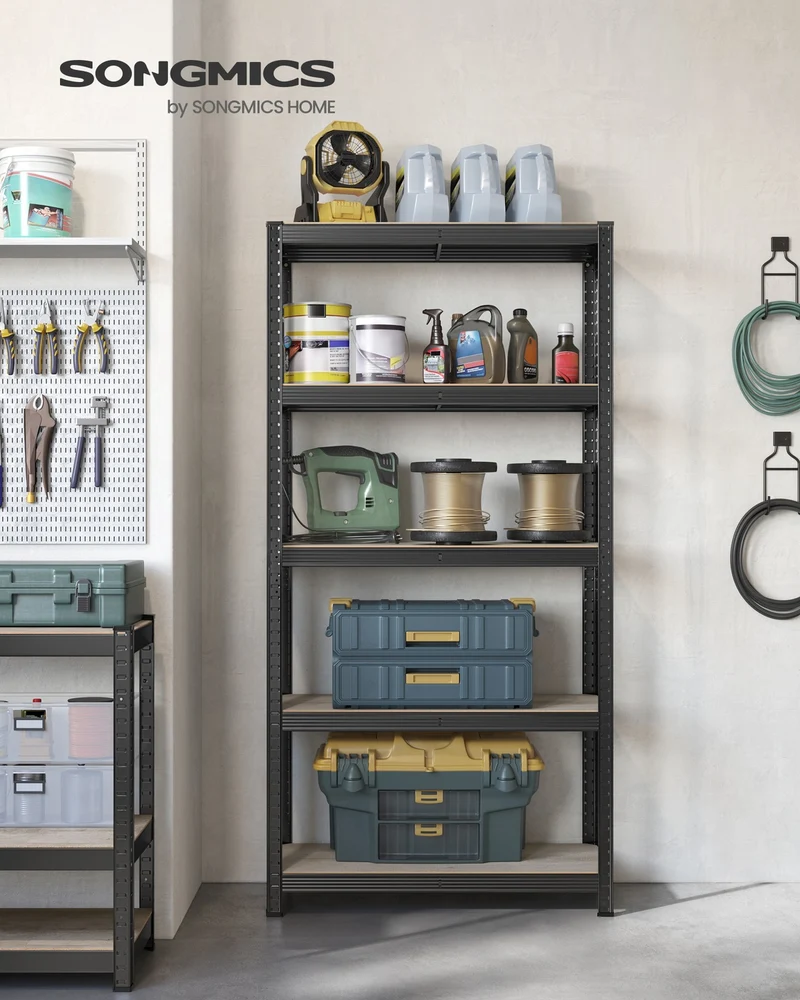 Lagerregal / Schwerlastregal – verstellbare Böden – bis 120 kg pro Boden – Stahlrahmen für Küche, Garage & Abstellraum