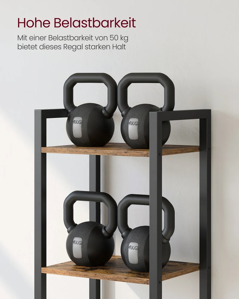 Bücherregal Industriedesign – 6 Ebenen – schmal 40 cm – schwarzer Metallrahmen mit Holzoptik – für Wohnzimmer & Büro