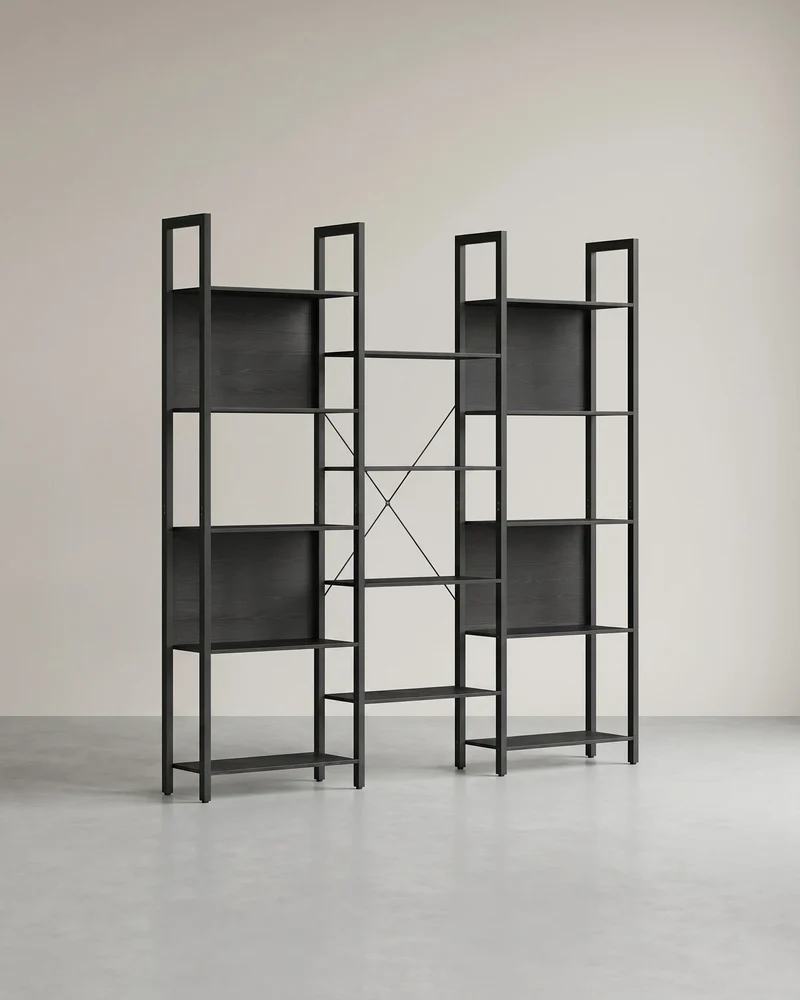 Industrielles Bücherregal - Leiterregal - 14 Regalböden - Stabiler Metallrahmen