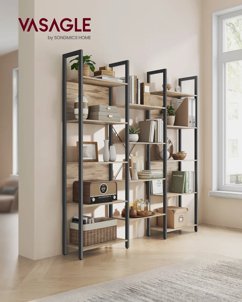 Industrielles Bücherregal - Leiterregal - 14 Regalböden - Stabiler Metallrahmen