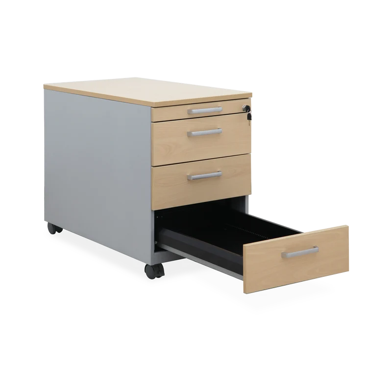Rollcontainer aus Holz & Stahl mit Zentralverriegelung – Ahorn