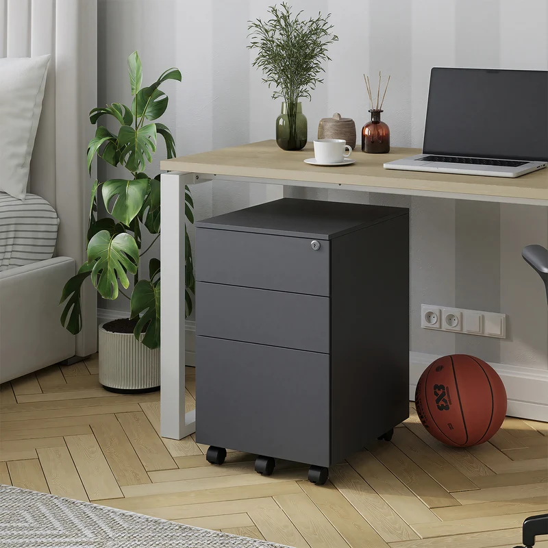 Design-Rollcontainer aus Stahl mit Schubladen – Tiefschwarz