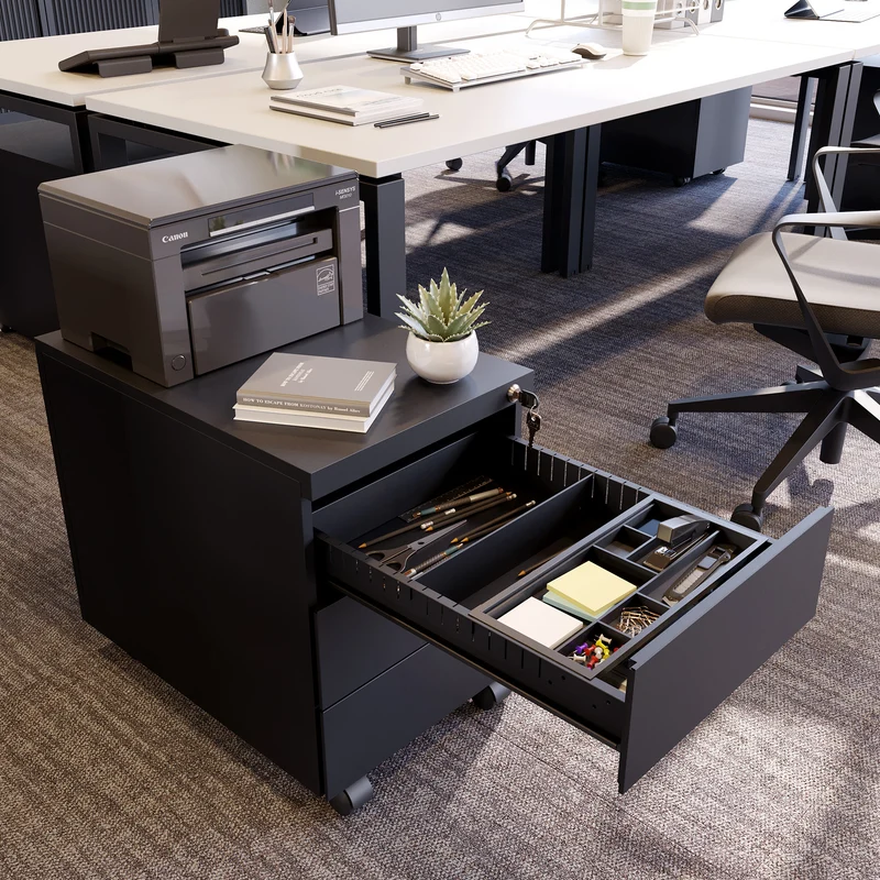 Design-Rollcontainer aus Stahl mit Schubladen – Tiefschwarz