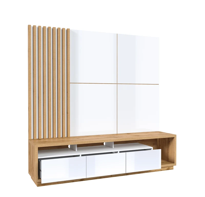 Wohnwand Set + Holz Optik + Schubladen + Ablagefläche