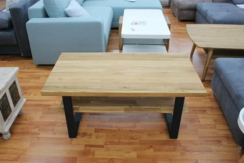 Couchtisch + Massivholz Eiche +Metall Gestell schwarz oder silber