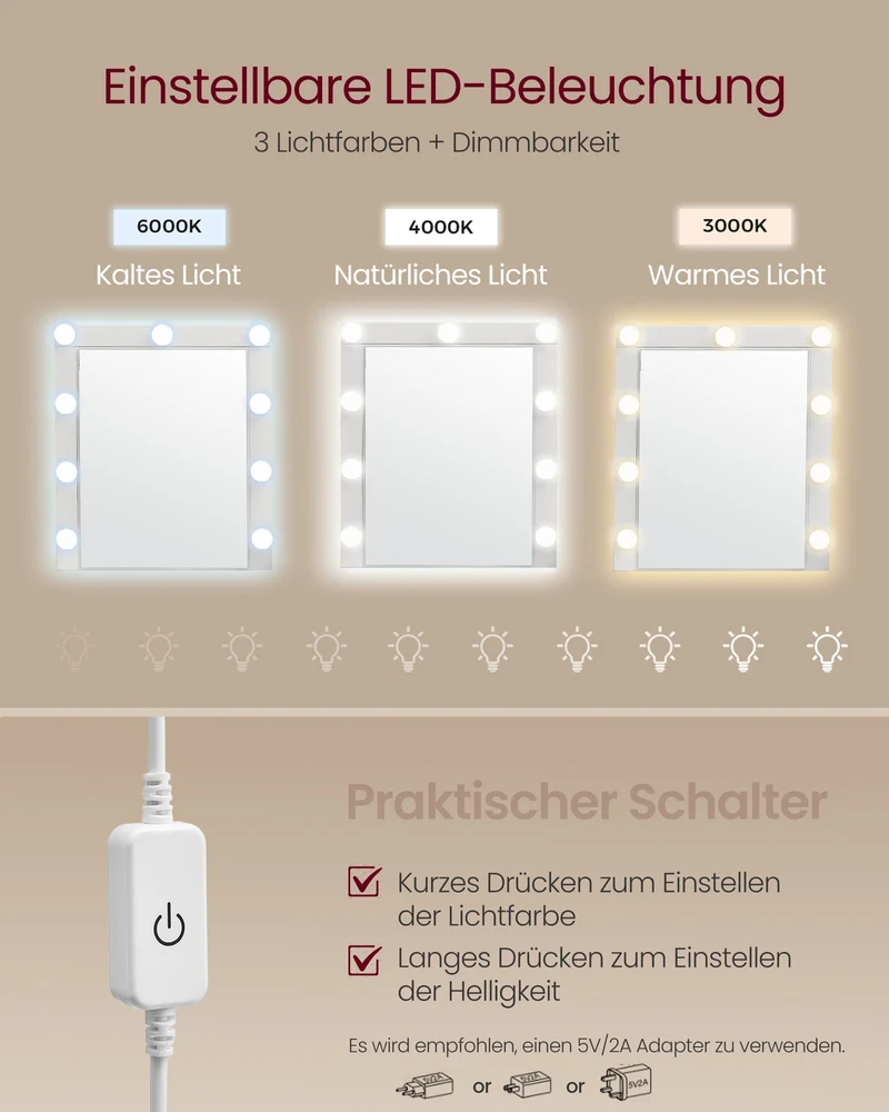 Schminktisch mit Beleuchtung - Schminktisch - Frisiertisch mit Schublade und Spiegel