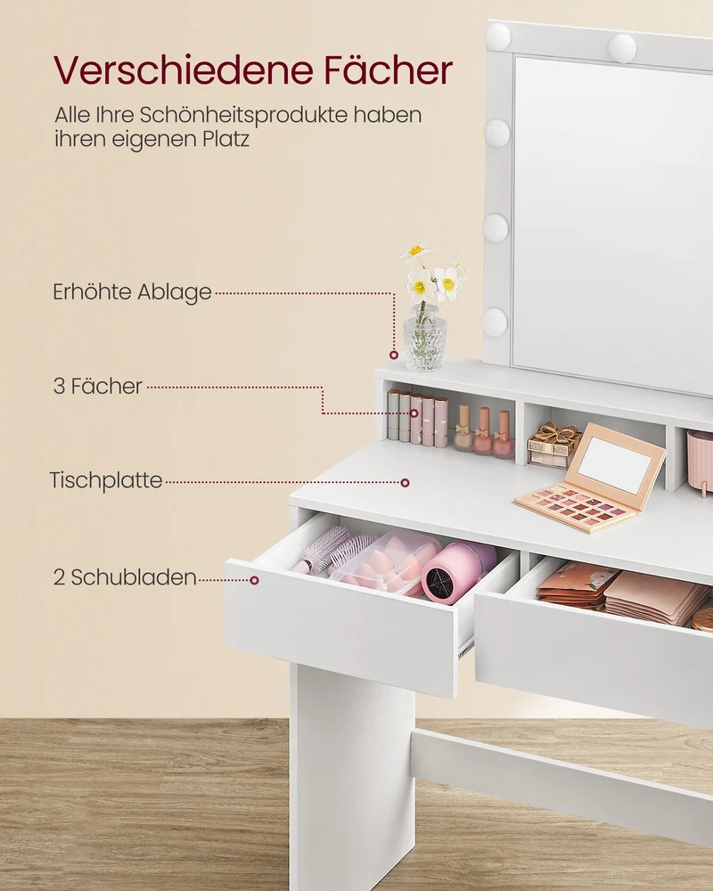 Schminktisch mit Beleuchtung - Schminktisch - Frisiertisch mit Schublade und Spiegel