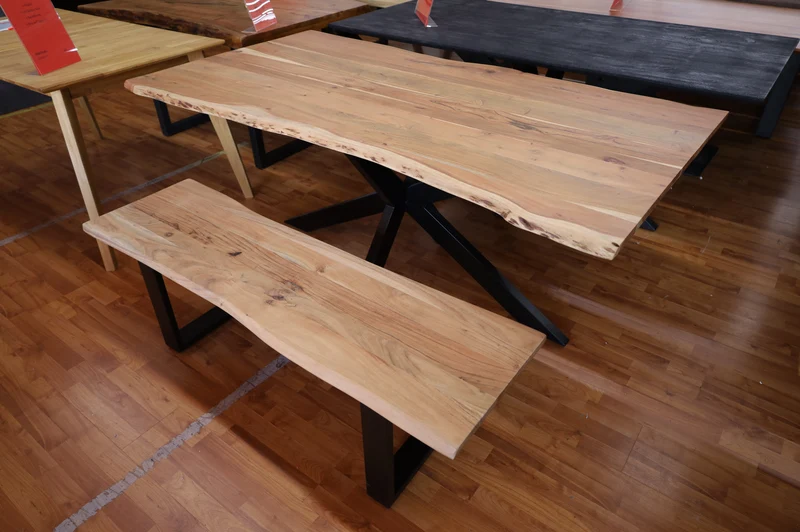 Bank Bänke Stuhl + Massivholz Akazie + Baumkante + Neu auf Lager