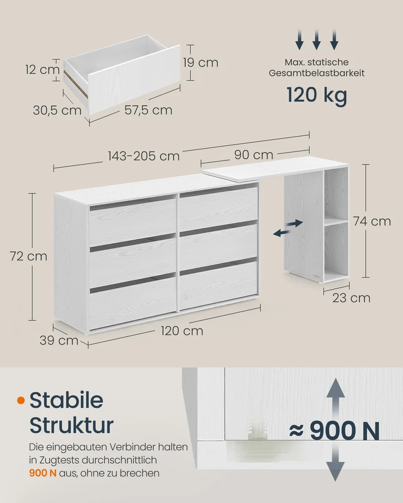 Schminktisch mit 6 Schubladen - Verstellbarer Schrank - L-Form