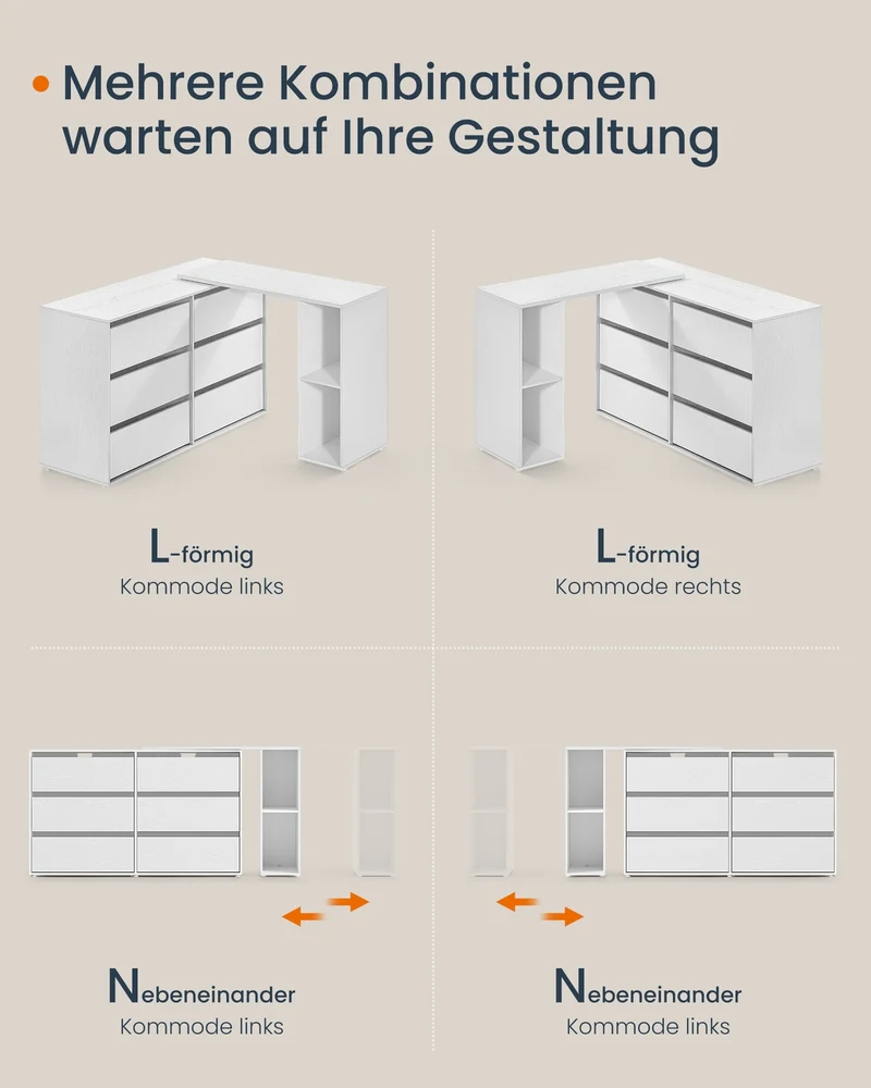 Schminktisch mit 6 Schubladen - Verstellbarer Schrank - L-Form