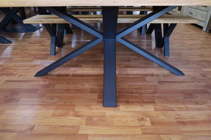 Esstisch Tisch + MASSIVHOLZ Eiche + Baumkante + Spider Gestell