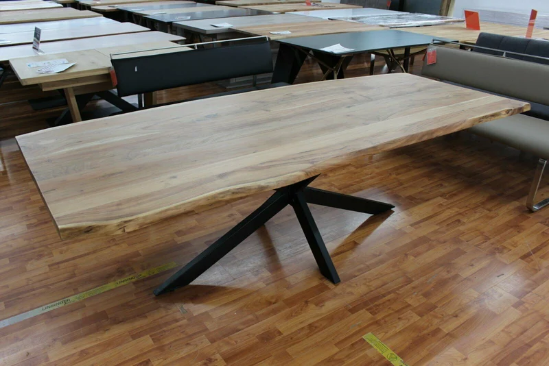 Esstisch + Massivholz Akazie + Baumkante + Spider Gestell + 180 cm 210 cm 240 cm NEU auf Lager