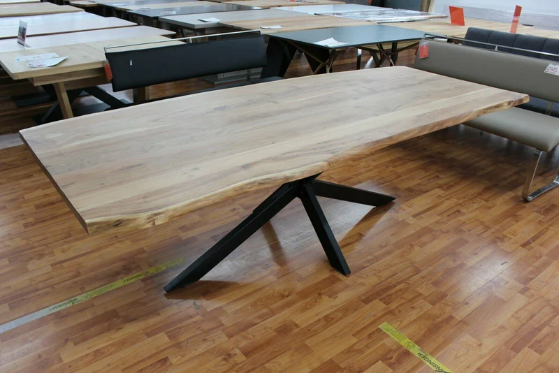 Esstisch + Massivholz Akazie + Baumkante + Spider Gestell + 180 cm 210 cm 240 cm NEU auf Lager