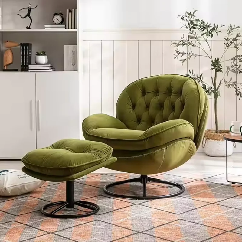 Drehbarer Akzentstuhl aus Samt mit Ottoman-Set™ | Luxuriöser Drehstuhl zum Entspannen