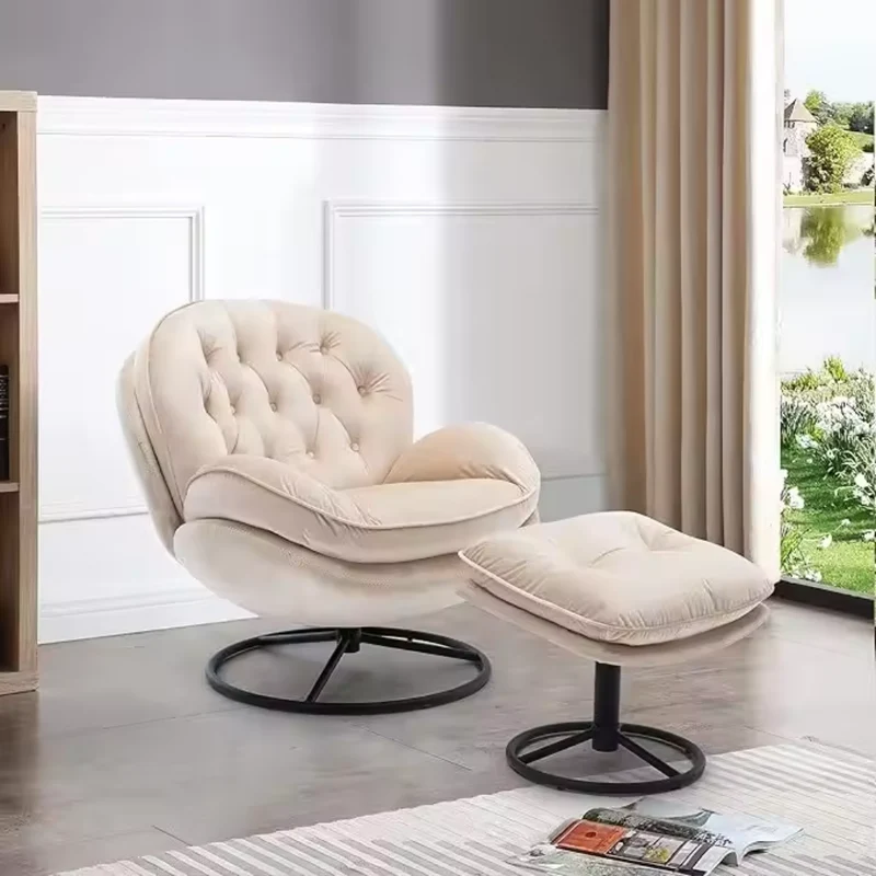 Drehbarer Akzentstuhl aus Samt mit Ottoman-Set™ | Luxuriöser Drehstuhl zum Entspannen