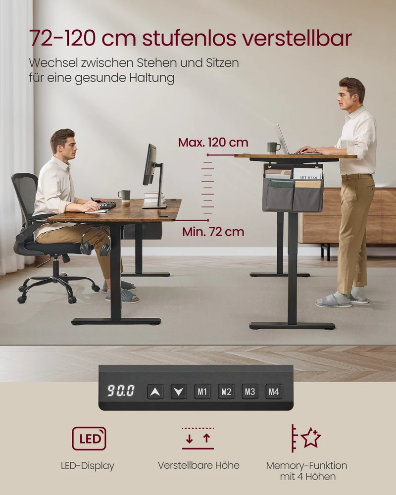 Elektrischer Sitz-Steh-Schreibtisch 180 x 80 cm – höhenverstellbar – mit Kabelmanagement