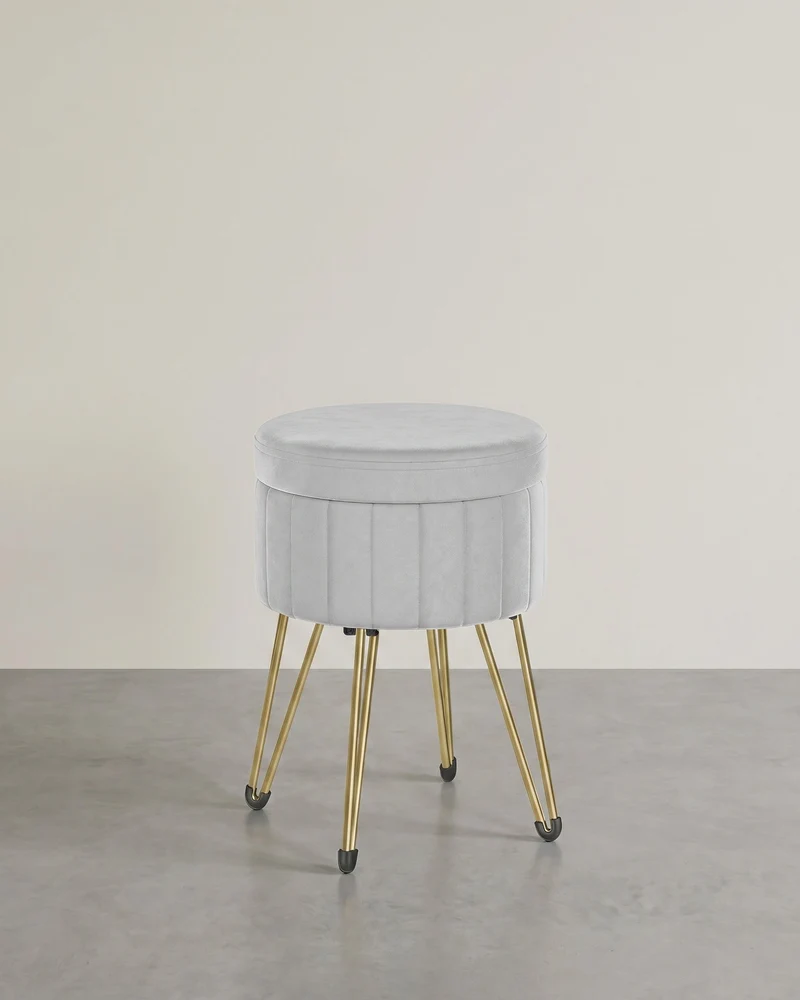 Runder Samthocker mit Stauraum – Mit Deckel als Tischplatte – Ø39 cm – Bis 136 kg belastbar