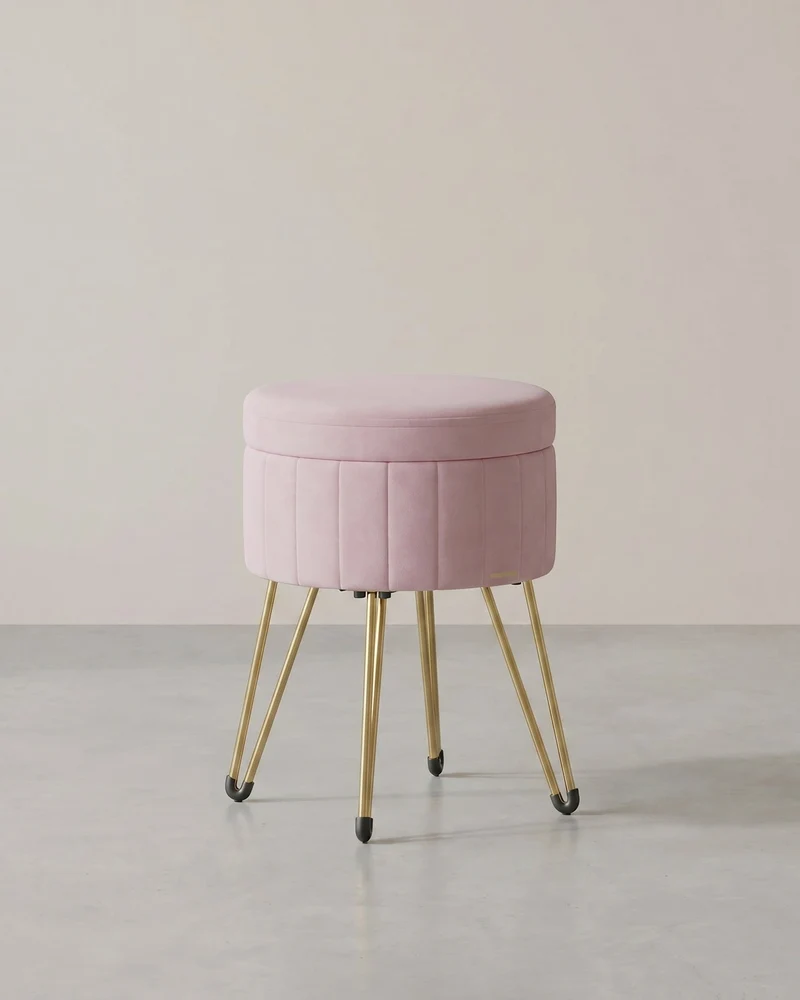 Runder Samthocker mit Stauraum – Mit Deckel als Tischplatte – Ø39 cm – Bis 136 kg belastbar