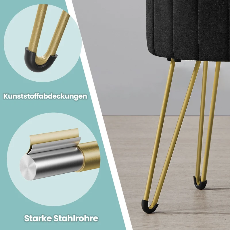 Runder Samthocker mit Stauraum – Mit Deckel als Tischplatte – Ø39 cm – Bis 136 kg belastbar