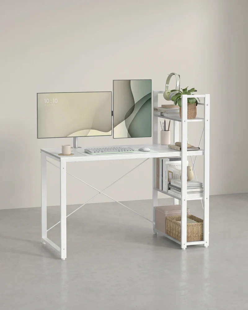 Schreibtisch mit Bücherregal – 120 cm breit – Flexible Regalmontage links oder rechts – Industriedesign – Bis zu 100 kg belastbar