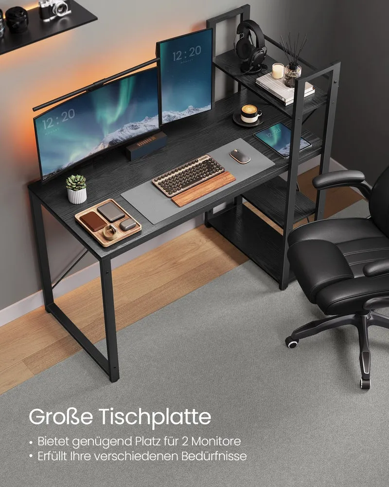 Schreibtisch mit Bücherregal – 120 cm breit – Flexible Regalmontage links oder rechts – Industriedesign – Bis zu 100 kg belastbar