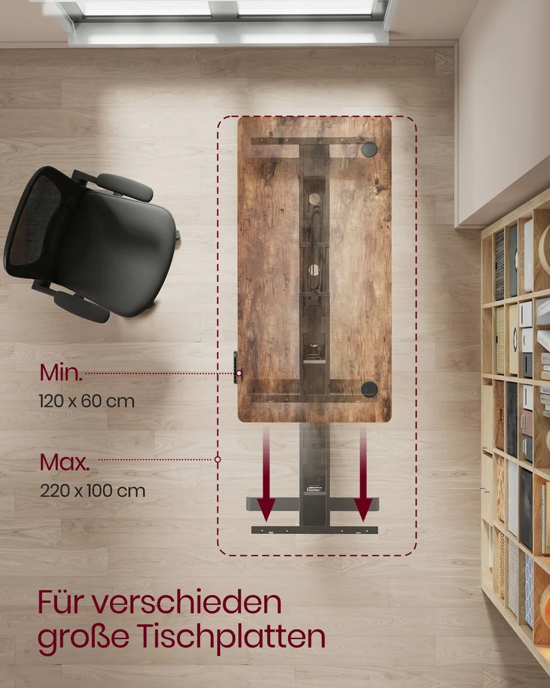 Elektrisches Sitz-Steh-Schreibtischgestell – Doppelmotor – Höhen- und breitenverstellbar – Bis 100 kg Tragkraft – Mit Controller, USB-Anschluss und Rollen
