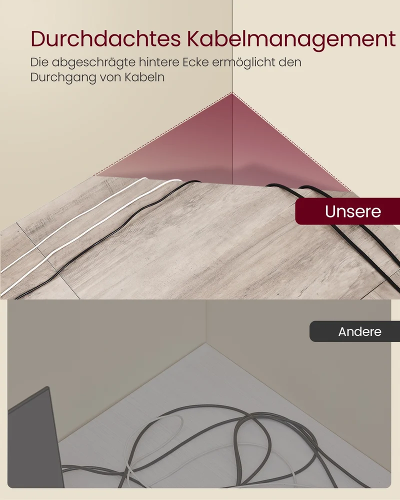 L-förmiger Schreibtisch – Eckschreibtisch mit Kabeldurchführung – Schwarz – 149 x 149 cm – Geräumig und platzsparend – Bis zu 50 kg belastbar