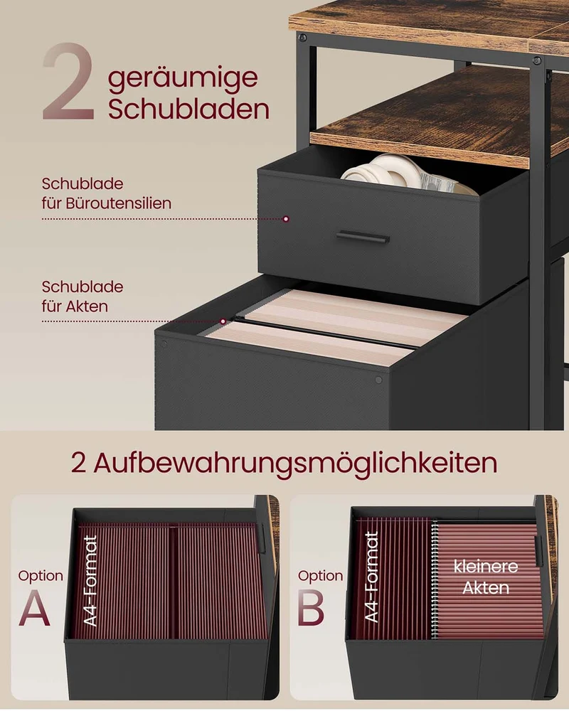 Vintage Schreibtisch 140 oder 160 cm – Industriedesign mit Schubladen und Ablageflächen – Bis 50 kg belastbar