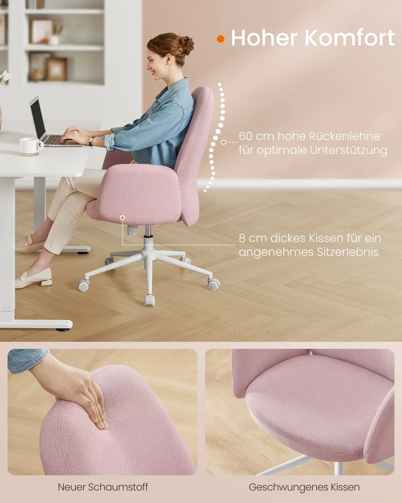 Ergonomischer Bürostuhl – Atmungsaktives Leinen-Mischgewebe – Verstellbar – Modernes Design – Bis 150 kg belastbar