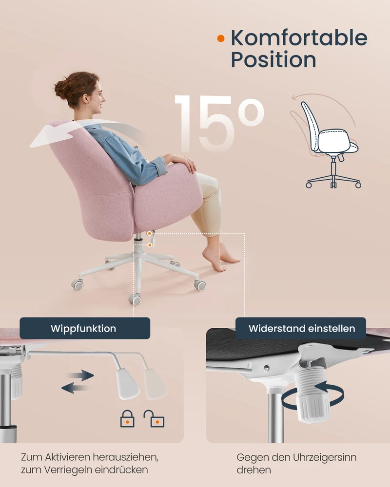 Ergonomischer Bürostuhl – Atmungsaktives Leinen-Mischgewebe – Verstellbar – Modernes Design – Bis 150 kg belastbar