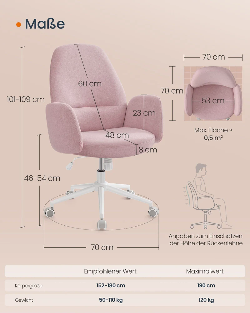 Ergonomischer Bürostuhl – Atmungsaktives Leinen-Mischgewebe – Verstellbar – Modernes Design – Bis 150 kg belastbar