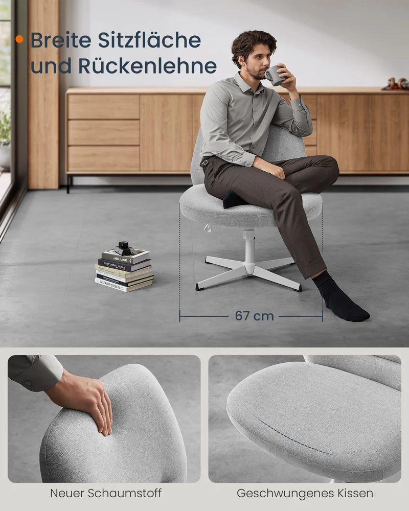 Moderner Drehstuhl – Bürostuhl mit Wippfunktion – Sitzhöhenverstellung – Polsterung in Leinenoptik – Mit oder ohne Rollen