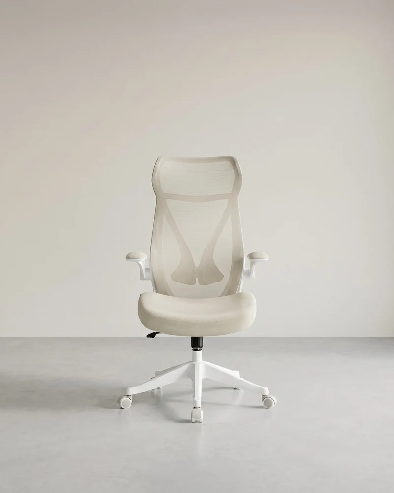 Ergonomischer Bürostuhl – Mit Kopfstütze, Lordosenstütze und klappbaren Armlehnen – S-förmige Rückenlehne – Bis 150 kg belastbar