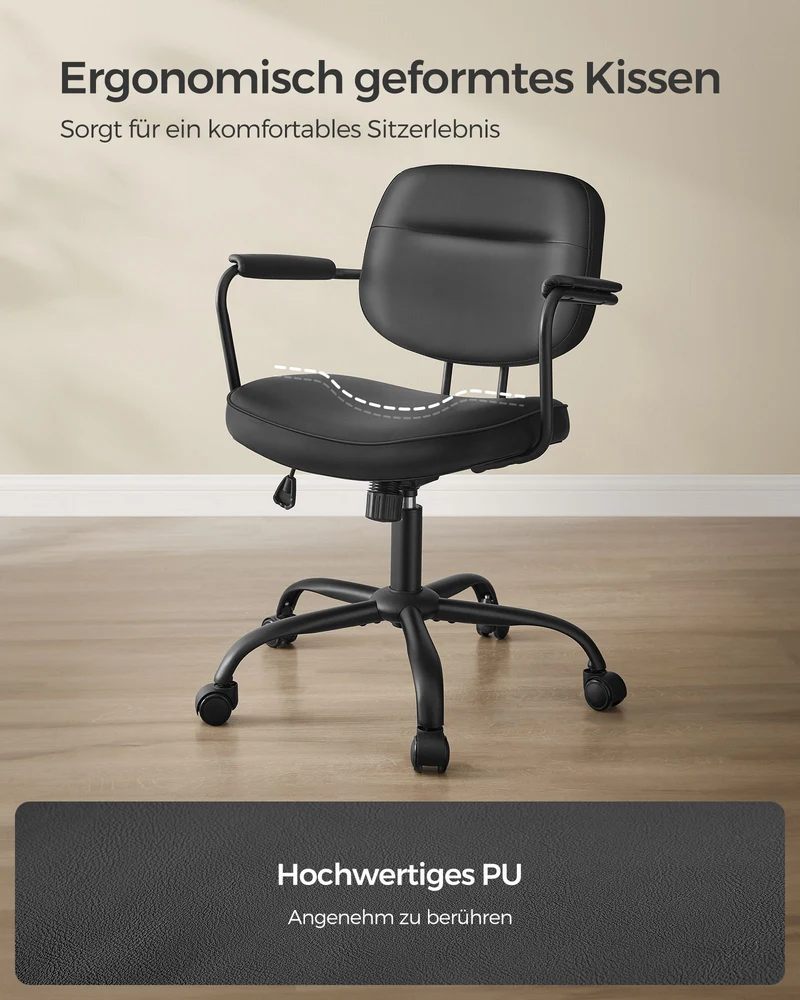 Bürostuhl Kunstleder – Ergonomisch, drehbar und höhenverstellbar – Mit Wippfunktion und breiten Armlehnen