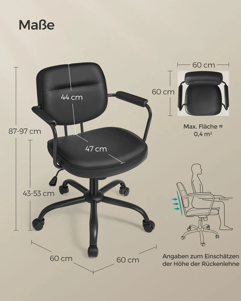 Bürostuhl Kunstleder – Ergonomisch, drehbar und höhenverstellbar – Mit Wippfunktion und breiten Armlehnen