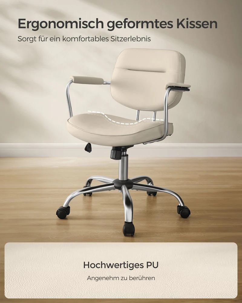 Bürostuhl Kunstleder – Ergonomisch, drehbar und höhenverstellbar – Mit Wippfunktion und breiten Armlehnen