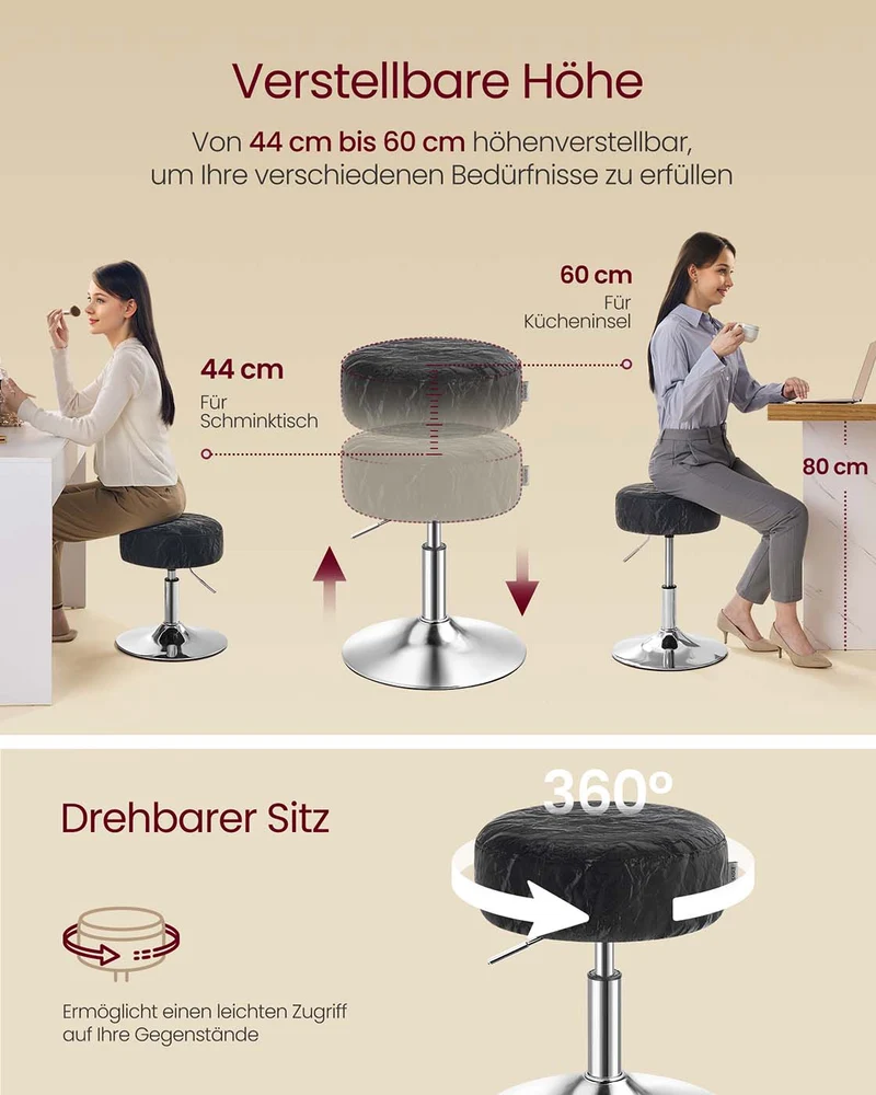 Schminkhocker drehbar – höhenverstellbar – 360° – PU mit Gletschermuster – Frisierhocker bis 120 kg