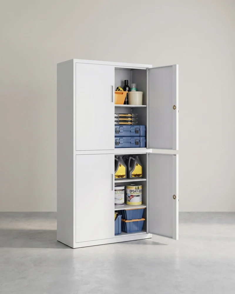 Aktenschrank aus Metall – 180 cm hoch – 5 Ebenen mit Türen – verstellbare Böden & Schloss – Tragkraft bis 125 kg