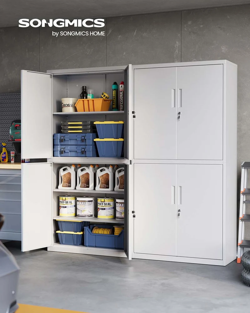 Aktenschrank aus Metall – 180 cm hoch – 5 Ebenen mit Türen – verstellbare Böden & Schloss – Tragkraft bis 125 kg