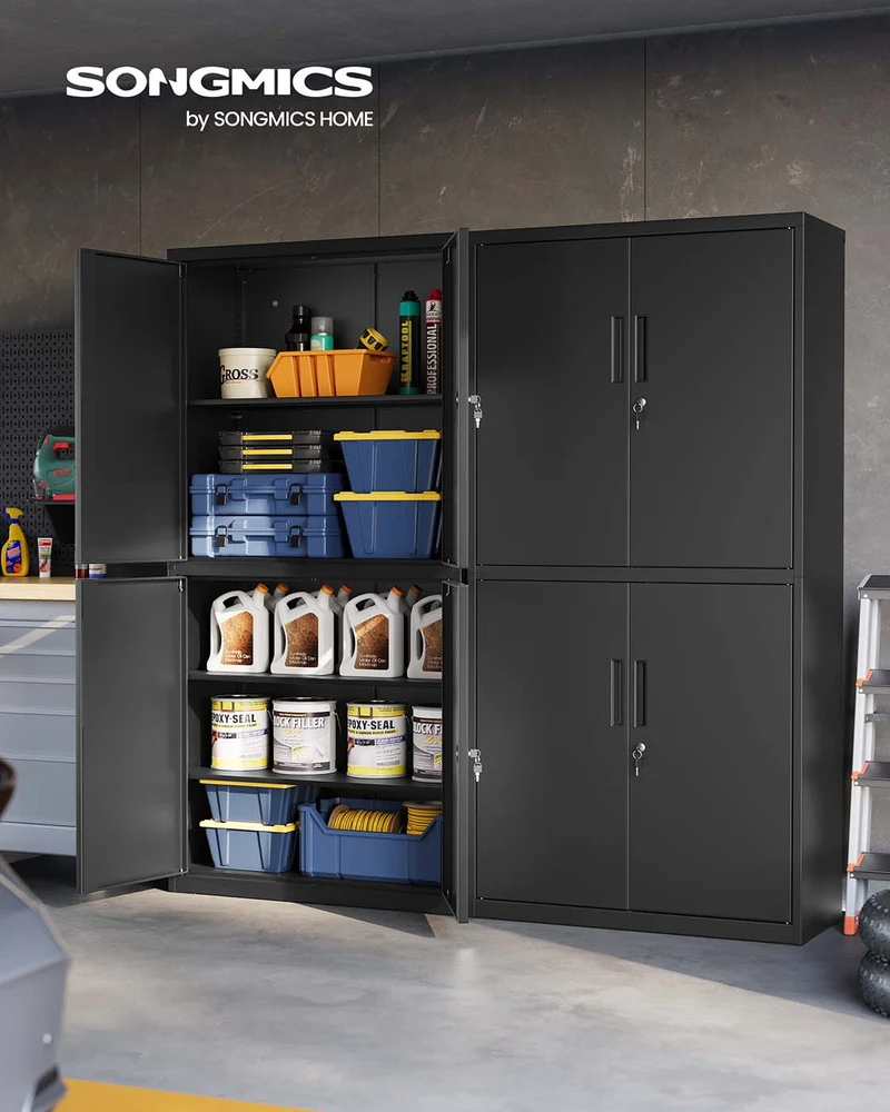 Aktenschrank aus Metall – 180 cm hoch – 5 Ebenen mit Türen – verstellbare Böden & Schloss – Tragkraft bis 125 kg