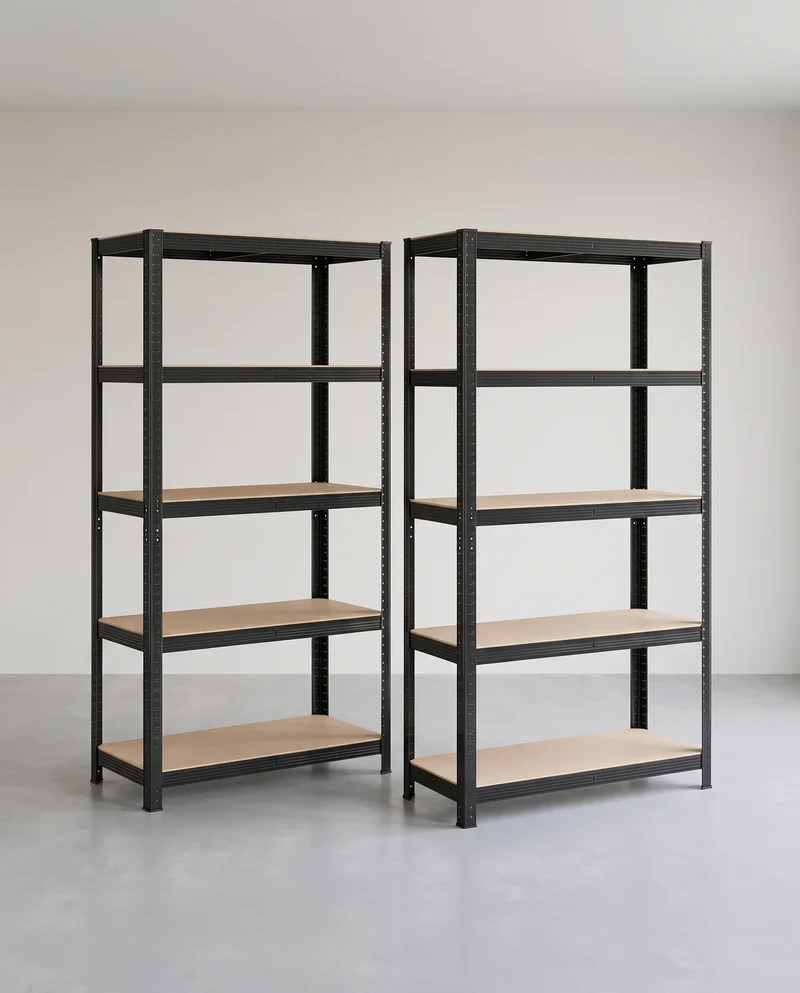 2er Set Lagerregale aus Stahl – 5 Etagen – 180 cm hoch – 875 kg Tragkraft pro Regal – teilbar & höhenverstellbar – Steckregal