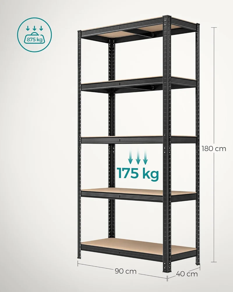 2er Set Lagerregale aus Stahl – 5 Etagen – 180 cm hoch – 875 kg Tragkraft pro Regal – teilbar & höhenverstellbar – Steckregal