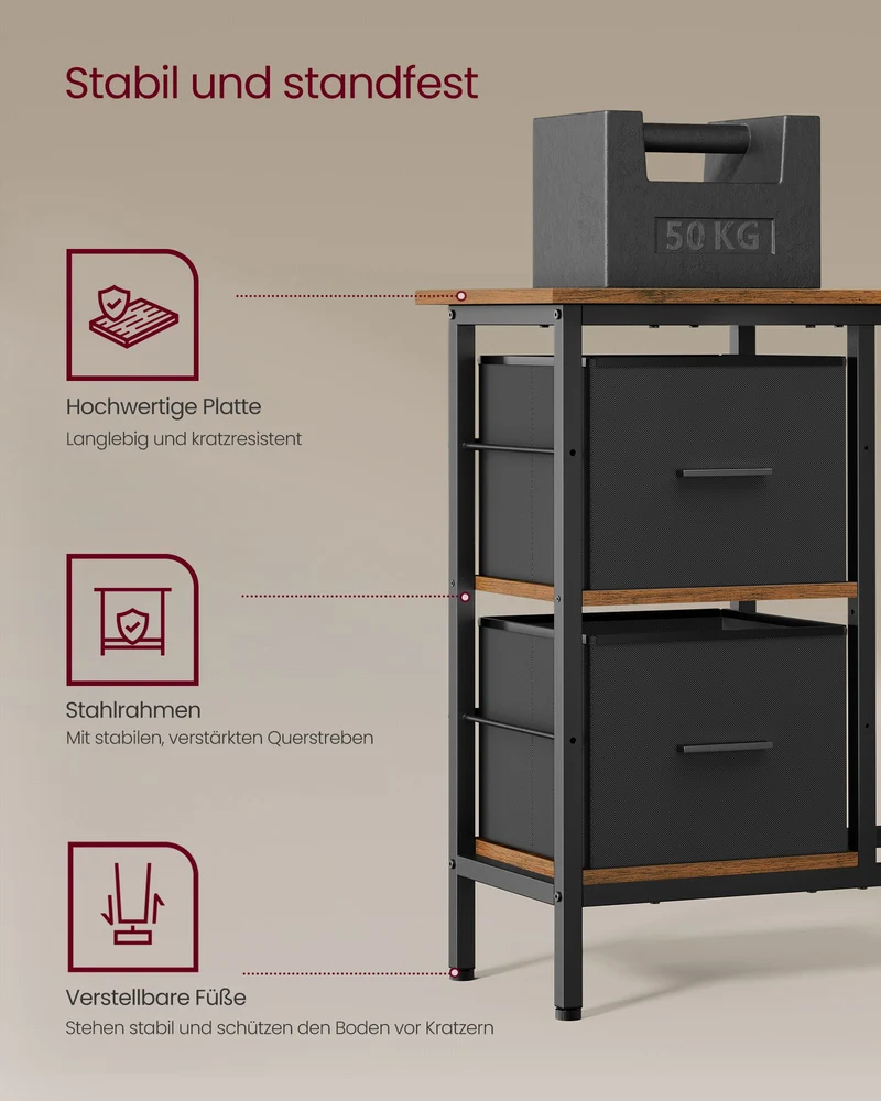 L-förmiger Schreibtisch mit Monitorständer – Eckschreibtisch mit 2 Schubladen und verstellbarem Regal – 135 x 105 x 89,5 cm