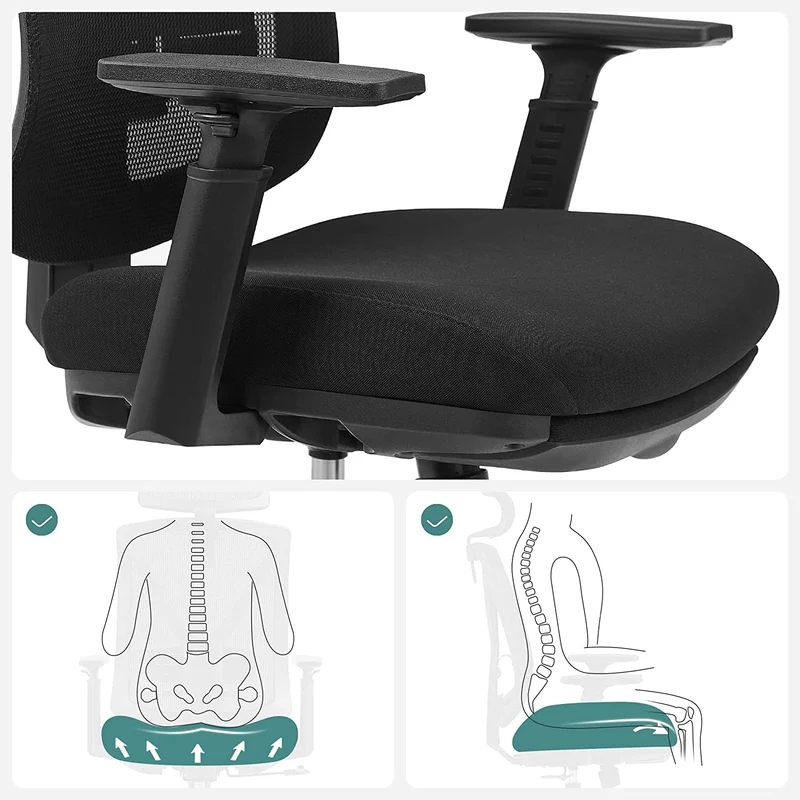 Ergonomischer Bürostuhl mit Fußstütze – Netzrückenlehne – verstellbare Lordosenstütze und Kopfstütze – 150 kg belastbar