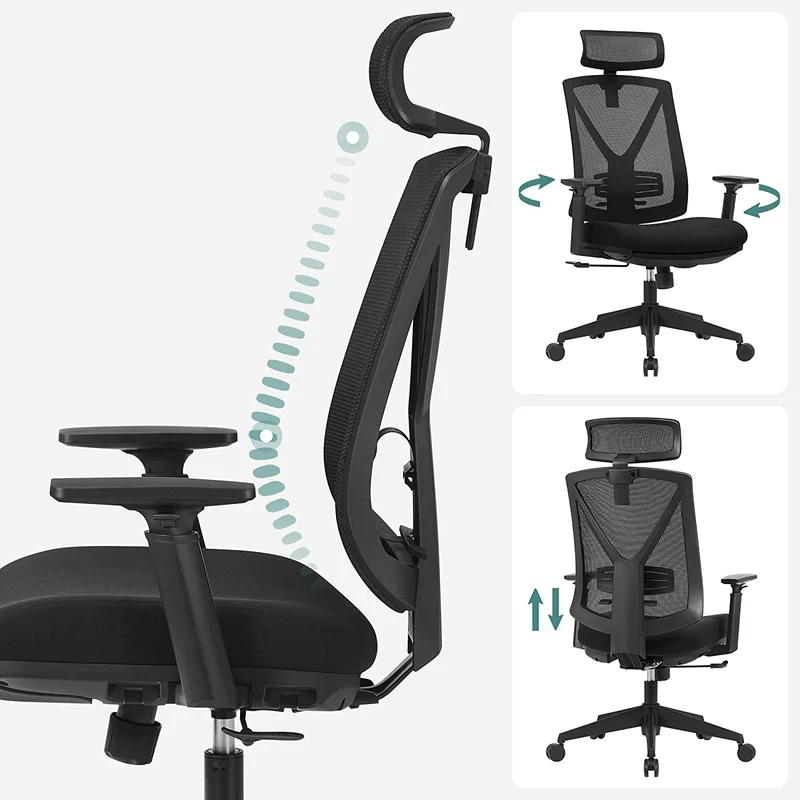 Ergonomischer Bürostuhl mit Fußstütze – Netzrückenlehne – verstellbare Lordosenstütze und Kopfstütze – 150 kg belastbar