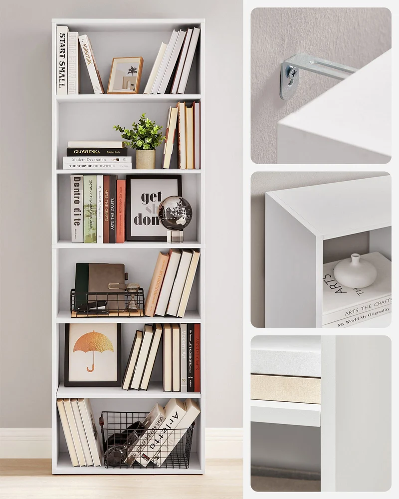 Bücherregal mit verstellbaren Regalböden – Skandinavisches Design – Weiß – 60 cm breit