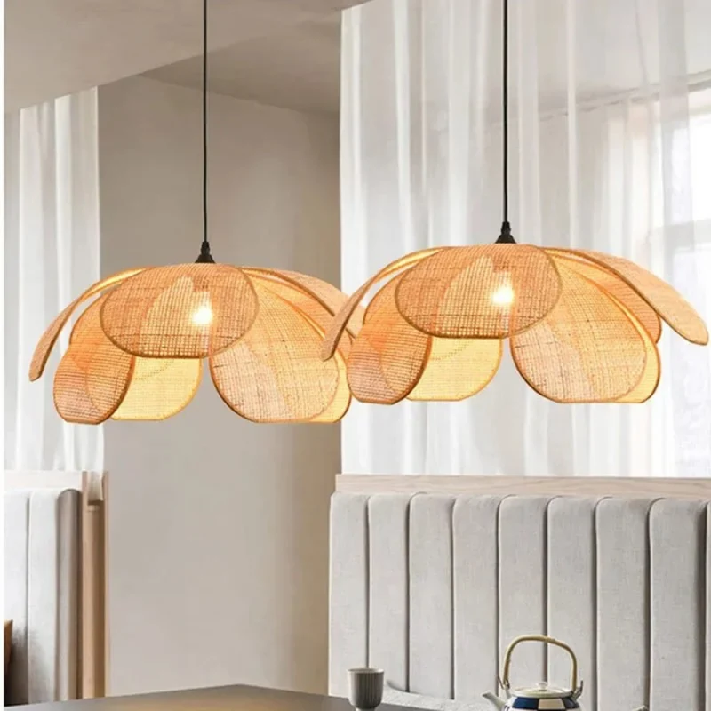 Rattan-Blütenblatt-Anhänger™ | Handgefertigte Rattan-Pendel-Leuchte