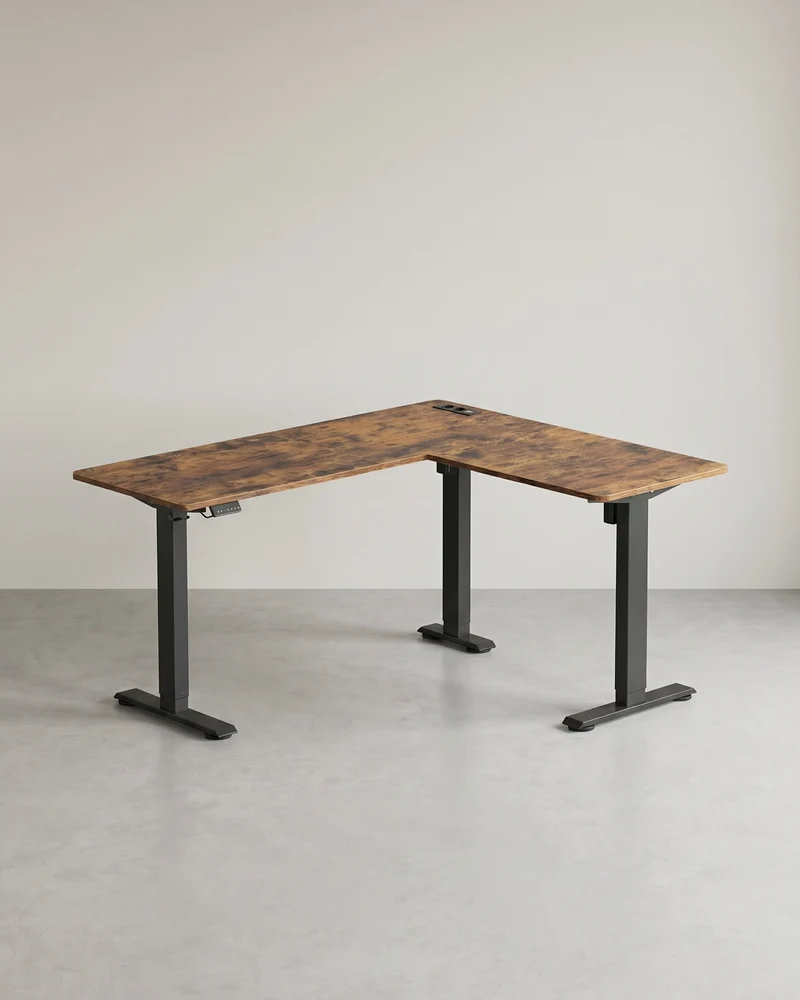 Elektrisch verstellbarer Eckschreibtisch – L-Form – 140 x 160 cm – Integrierte Steckdose und USB – Memory-Funktion – 72-120 cm Höhe