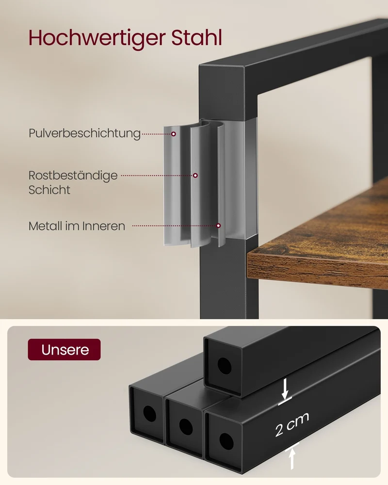 Bücherregal mit 6 offenen Regalen – Industriedesign – 186 cm hoch – Braun/Schwarz