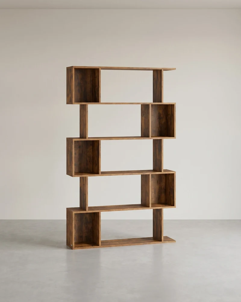 Bücherregal – S-förmiges Design – 5 Ebenen – 90 cm breit – 30 kg Tragkraft pro Ebene